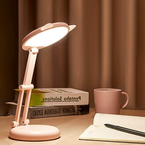 Lampe de bureau LED Lampe de bureau mignonne Lampe de bureau rose 8  Luminosité Pliable Petite lampe de bureau Portable Enfants Dimmable Lampes  de bureau Chargement USB Lampe de chat Kawaii Lampe
