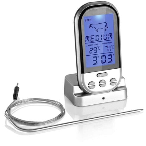 Thermomètre de cuisine argent numérique sans fil rétro-éclairage avec sonde  pour barbecue fumoir four à gril pour alimentsviande