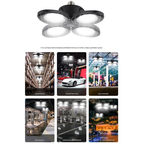 10000LM LED Garage LumièRe E27 100W Ampoule DéFormable Plafonnier Lampe  pour Atelier Industriel et Minier Terre