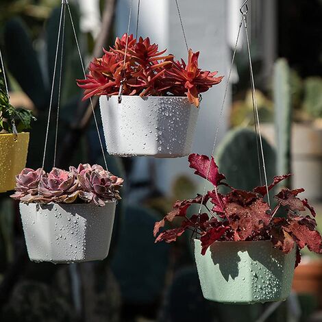 Lot de 7 Pots de Fleurs Suspendus à Arrosage Automatique Pots de Plantes  Interieur en Plastique Blanc - 13cm