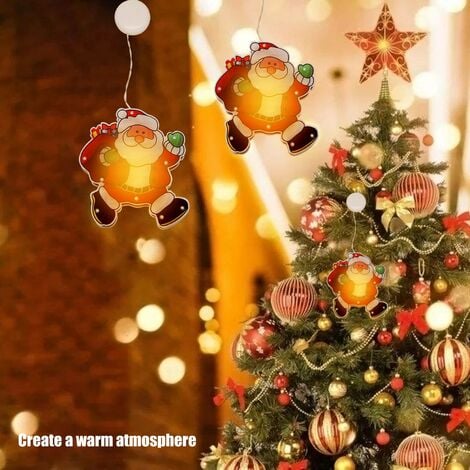 Décorations de Noël Paquet de 2 lumières de fenêtre d'arbre de Noël avec  ventouse, lumières de Noël lumière colorée de Noël