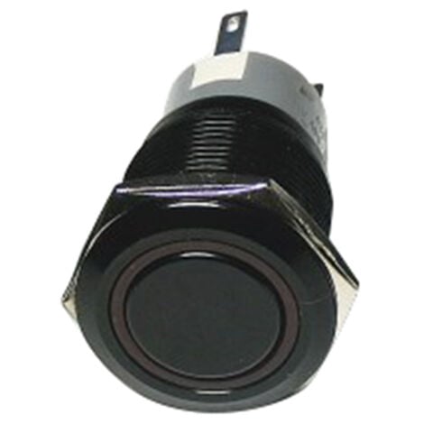 Interrupteur à Bouton-Poussoir Momentané 1NO1NC Coque en MéTal Noir avec  Anneau LED Convient pour le