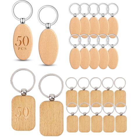 Lot de 100 unités de porte-clés en bois rectangulaires