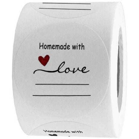 Autocollant rond Homemade avec Love (Blanc avec Texte Noir) 5,1 cm