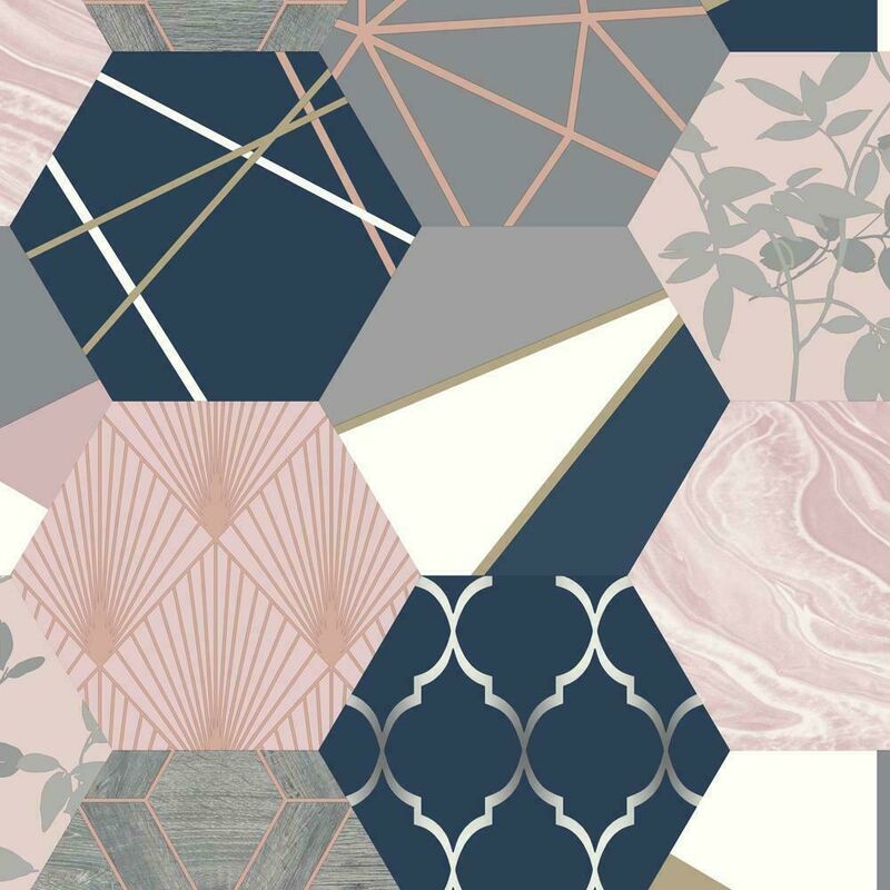 Apex Geometric Pink and Rose Gold Metallic Geo Wallpaper