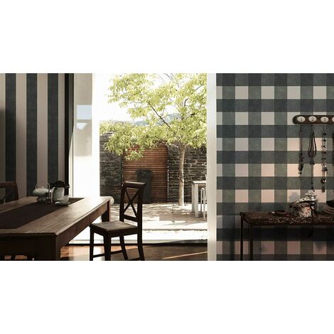 Yellow Grey Charcoal Taupe Check Wallpaper Country Tartan Plaid