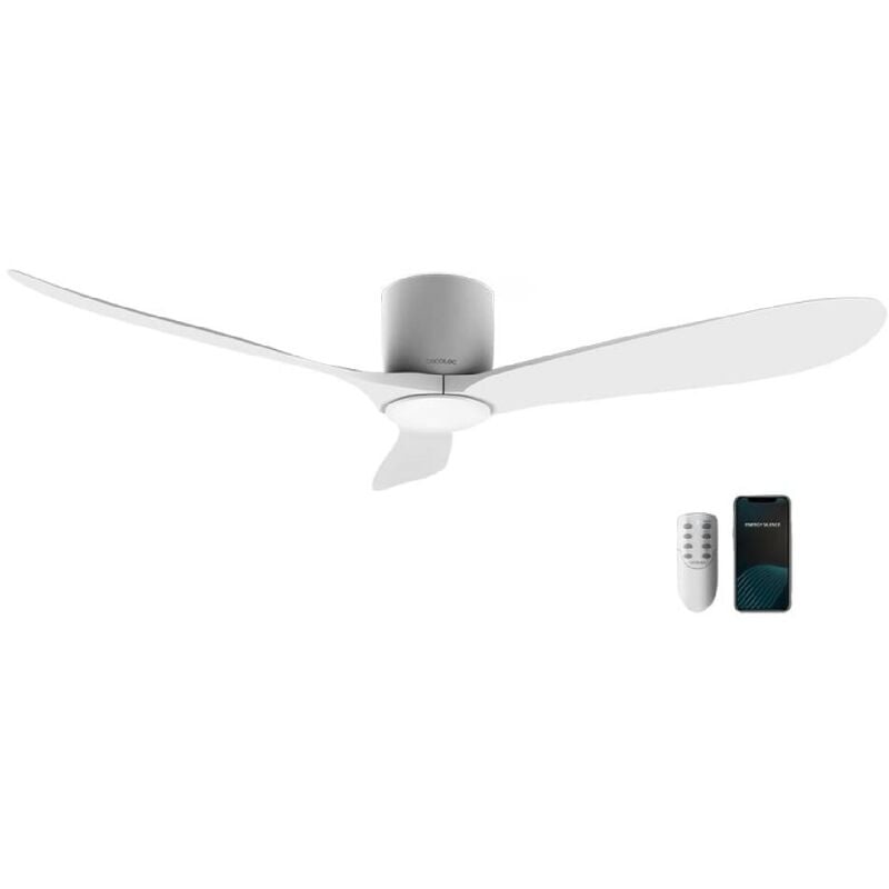 Cecotec Ventilador de Techo con Luz EnergySilence Aero 5300 White&Wood  Design. 30W, Diámetro 52” con 3
