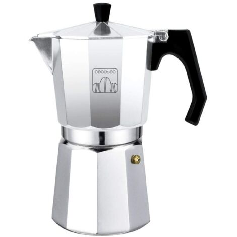 Cecotec Cafetera Italiana Mokclassic 300 Shiny. en Aluminio, Apta para Gas, Eléctrica y Vitro, 3 Tazas, Junta de silicona, Mango Ergonómico y Termorresistente, Filtro y Válvula de Acero Inoxidable