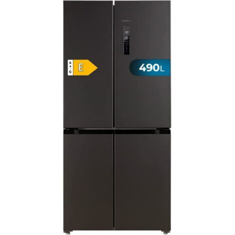 Cecotec Frigorífico Americano 4 Puertas Dark de 490 L CoolMarket 4D 490 Dark E. 183 cm de Alto, 91 cm de Ancho, Bajo Consumo, Motor Inverter Plus, Fast Cooling y Fast Freezing, Total NoFrost