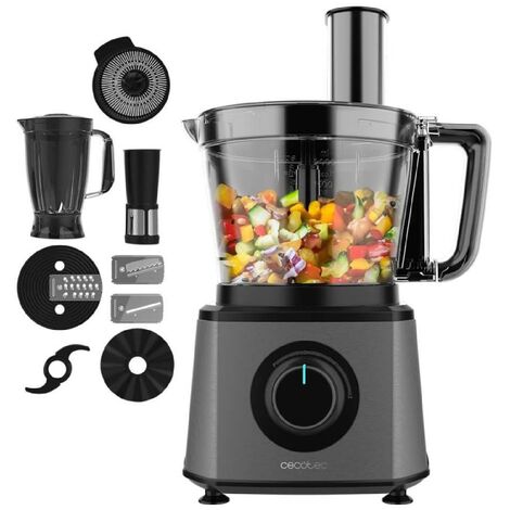 Cecotec Procesador de alimentos Paprika 1300 Full, 2000W de Potencia, Acero Inoxidable, 2 Velocidades, 3 Discos de corte, Incluye Bowl 3,5 L, Jarra 1,8 y Exprimidor