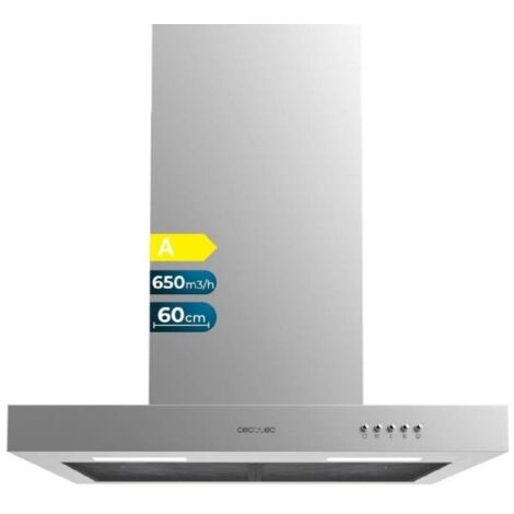 Cecotec Campana Extractora 60 cm Tipo T Bolero Flux TM 606500 Inox A. Motor 165W, Acabado Inox, Succión 650m3/h, Control Mecánico, 3 Niveles de Potencia, Luz y Filtro de Carbono (1/5)