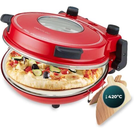 Cecotec Horno grill eléctrico para pizza Fun Pizza&Co Mamma Mía Vista, 1200 W, Temporizador 15min, Temperatura max de 420ºC en 3min, Ventana de visualización, placa de piedra., Rojo  Ventana