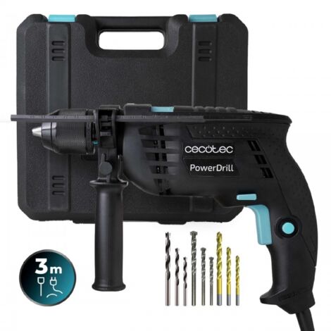 Cecotec Taladro Eléctrico Percutor PowerDrill 850 EasyAdjust. 850W, 46000 impactos por minuto, 4800 rpm, Cable extralargo 3m, Mandril portabrocas sin llave 13mm diámetro, Totalmente equipado (1/5)