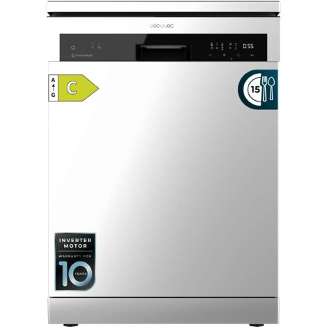Cecotec Lavavajillas 60cm Independiente Bolero Aguazero 6500 Inox C. 15 Cubiertos, 3ª Bandeja, 6 Programas con Dual Zone Wash, Dry+, Auto Open, Media Carga, Comienzo Diferido, Motor Inverter Plus