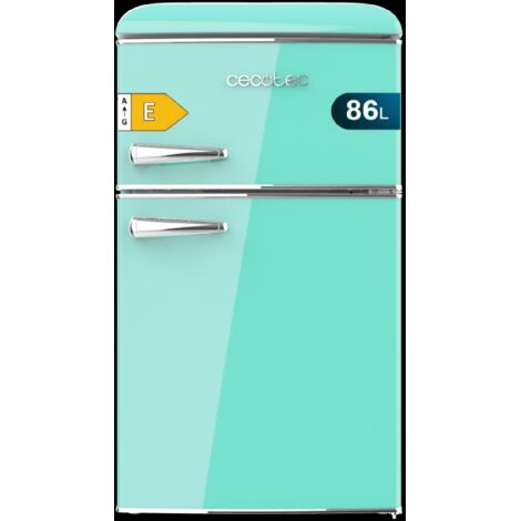 Cecotec Nevera Pequeña Frigorífico 2 Puertas Retro 86L Bolero CoolMarket 2D Origin 86 Green E. 89,3cm de Alto y 48,7cm de Ancho, Clase Energética E, Icebox, Luz Interior y Tirador Cromado, Verde