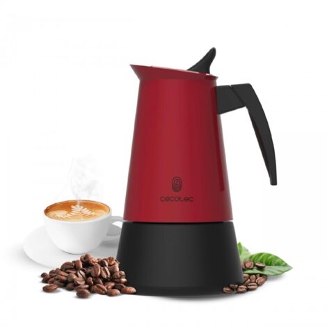 Cecotec Cafetera Italiana Piccolina 400 Red, Capacidad 200 ml para 4 tazas, Diseño elegante en Acero, Filtro de Acero Inoxidable