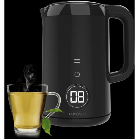 Cecotec Hervidor de Agua Eléctrico de 1,7 Litros con Pantalla Táctil Thermosense 600 Touch Neo, 2200W, Interior de Acero Inoxidable, 7 Niveles de Temperatura, Apagado Automático, Negro