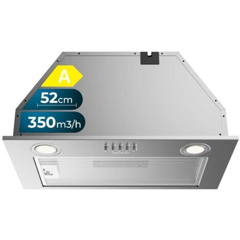 Cecotec Campana Extractora 52cm Integrada Bolero Flux IM 523500 Inox A. Potencia Succión 350m3/h, Motor 70W, Control Mecánico, 3 Niveles de Potencia, Luz y Filtro de Carbono, Inox
