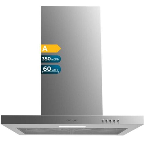 Cecotec Campana Extractora 60 cm Tipo T Bolero Flux TM 603500 Inox A. Potencia de Succión 350m3/h, Motor 70W, Control Mecánico, 3 Niveles de Potencia, Luz y Filtro de Carbono, Inox