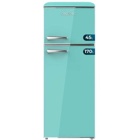 Cecotec Frigorífico 2 Puertas Retro de 215 L Bolero CoolMarket 2D Origin 215 Green E. Altura 148,2 cm y 55,2 cm de Ancho, LED, Tirador Cromado, Bandejas Cristal, Control de Temperatura, Verde