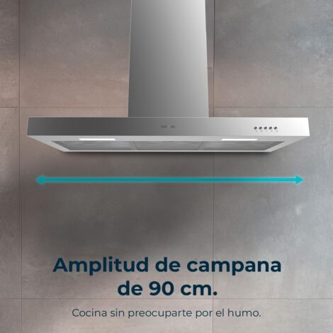 Cecotec Campana Extractora 90 cm Tipo T Bolero Flux TM 906500 Inox A. Motor 165W, Acabado Inox, Succión 650m3/h, Control Mecánico, 3 Niveles de Potencia, Luz y Filtro de Carbono (1/5)