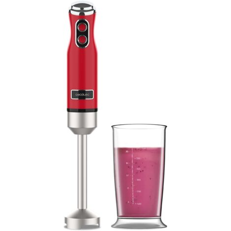 Cecotec Batidora de Mano Retro Power RetroRed 1200MAX. 1200W Potencia Máxima, Cuchilla de 4 Hojas con Recubrimiento de Titanio Negro, 2 Velocidades, Vaso de 0,5L, Diseño Vintage