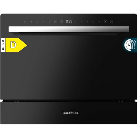 Cecotec Lavavajillas Compacto 6 Cubiertos Bolero Aguazero 2400 Black Glass. 1380W, Acabado Cristal Negro, 5 Programas, Control Panel Táctil, Programable hasta 24h, Child Lock y Cesta para Cubiertos