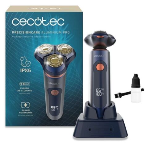 Cecotec Afeitadora Rotativa PrecisionCare Aluminium Pro. Autonomía 80mins, Pantalla LCD, Cuchillas de Titanio, 8000rpm (1/5)