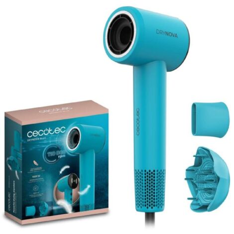 Cecotec Secador de Pelo Compacto y Ligero DryNova Blue Wave. 1600W, 110000RPM, Motor Brushless, Difusor y Concentrador, Generador de Iones, Silencioso y Duradero, 4 Ajustes de Temperatura