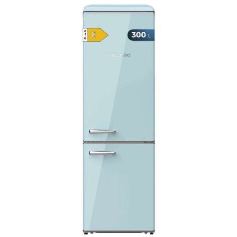 Cecotec Frigorífico Retro Combi de 300L Bolero CoolMarket Combi Origin 300 Blue E, Clase E, Luz interior, Crisper Box