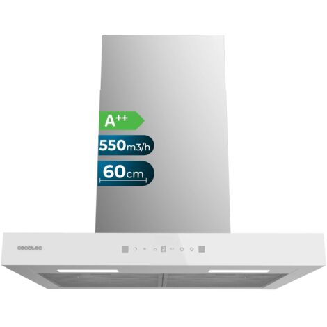 Cecotec Campana Extractora 60 cm Tipo T Bolero Flux TT 605500 Glass White A++