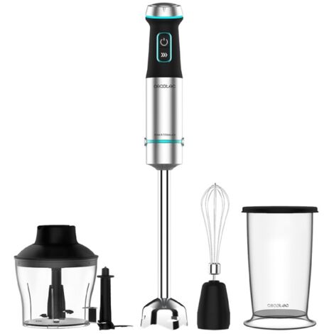 Batidora de mano de 1200 W, tecnología CrossBlades con cuchillas de 4 hojas con recubrimiento de titanio negro, pie XL extralargo, campana antisalpicaduras y selector de velocidad con función Turbo.