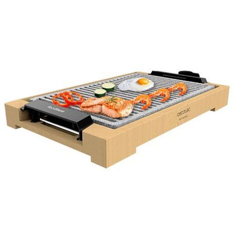 Cecotec Plancha de asar eléctrica Tasty&Grill 2000 Bamboo LineStone. Potencia 2000 W Estructura Bambú Termostato regulable Superficie Grill