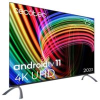 Cecotec Televisor LED 75" Smart TV A3 Series ALU30075, 4k UHD, Android TV 11, Frameless, Asistente de Voz Google y Chromecast, Dolvy Vision & Atmos, HDR10, HBBTV, 2023.