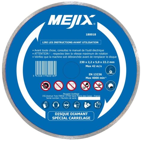 Disque diamant MEJIX 180018 - 230 mm BR 25.4/22.2 mm (1/2)