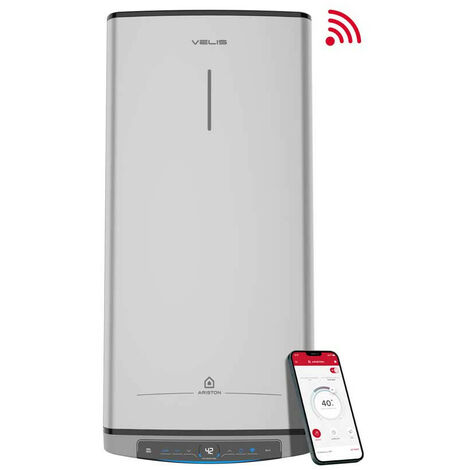 Ariston Group – Chauffe-eau électrique Velis Tech Dry Wifi 50L – Réservoir en titane émaillé – Double résistance gainée anti-calcaire – Écran tactile LCD