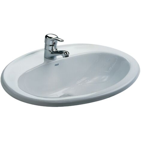 Roca – Vasque à poser rectangulaire 56x47 cm en porcelaine vitrifiée blanche – Surface lisse et brillante – Design ergonomique pour salle de bain moderne (1/5)