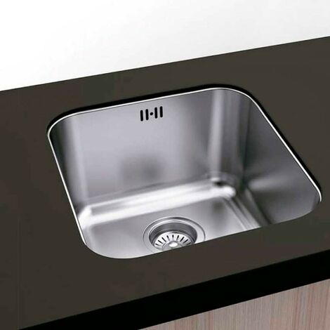 Évier carré 34x40 cm – 1 bac en acier inoxydable AISI 304 – Installation sous et sur plan – Siphon et trop-plein inclus – Gresinex (1/5)