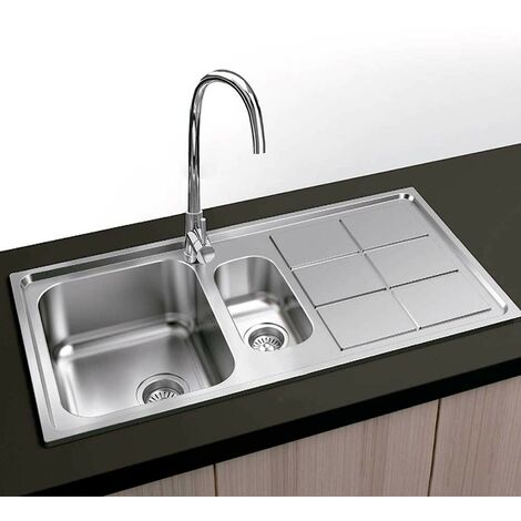 Evier Madrid Evier à encastrer carré 97 x 50 - 1 cuve et demie - Acier inoxydable