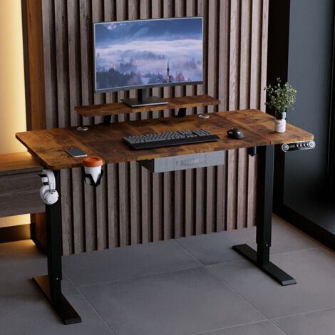 140x76cm Bureau Assis Debout Électrique, Bureau De 55 Pouces Avec Tiroirs Et Commande Manuelle De 4 Claviers Avec Fonction De Mémoire Automatique, Chêne