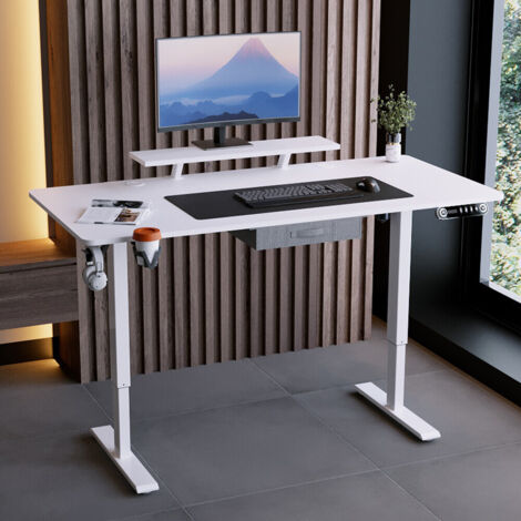 140x76cm Bureau Assis Debout Électrique, Bureau De 55 Pouces Avec Tiroirs Et Commande Manuelle De 4 Claviers Avec Fonction De Mémoire Automatique, Noir