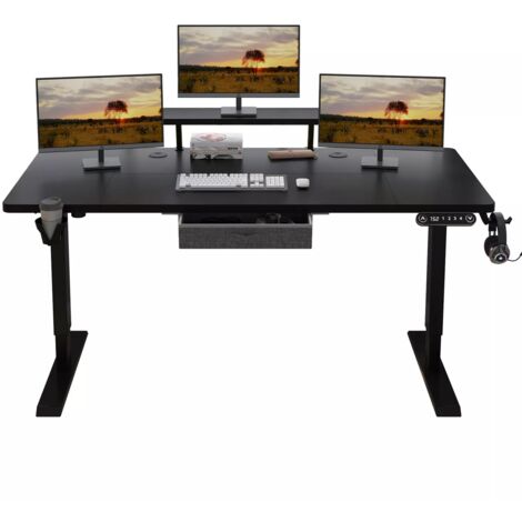 160x76cm Bureau Assis Debout Électrique, Bureau De 62 Pouces Avec Tiroirs Et Commande Manuelle De 4 Claviers Avec Fonction De Mémoire Automatique, Noire