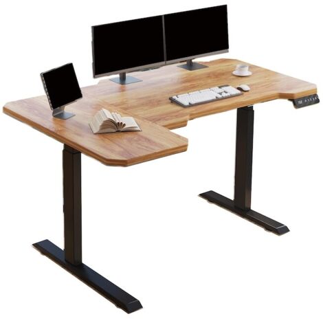 150 cm Bureau Électrique Debout en L à Double Moteur Structure en Acier Réglable en Hauteur, Ambre/Noir