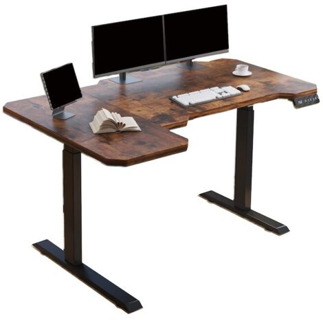 150 cm Bureau Électrique Debout en L à Double Moteur Structure en Acier Réglable en Hauteur, Marron/Noir