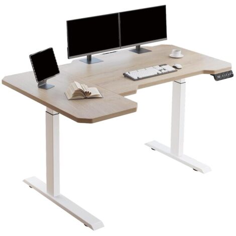 150 cm Bureau Électrique Debout en L à Double Moteur Structure en Acier Réglable en Hauteur, Chêne/Blanc