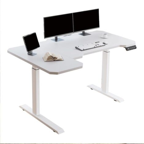 150 cm Bureau Électrique Debout en L à Double Moteur Structure en Acier Réglable en Hauteur, Blanc/Blanc