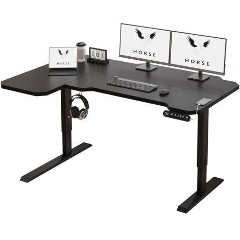 Bureau assis debout électrique réglable en hauteur en forme de L 150 cm – Moteur silencieux 50 dB – Capacité 80 kg – Cadre acier noir