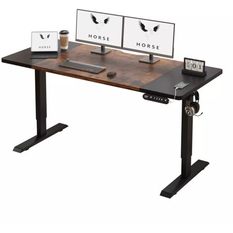 Bureau Gaming En L électrique Homall - Réglable En Hauteur, Marron Bois De Noyer