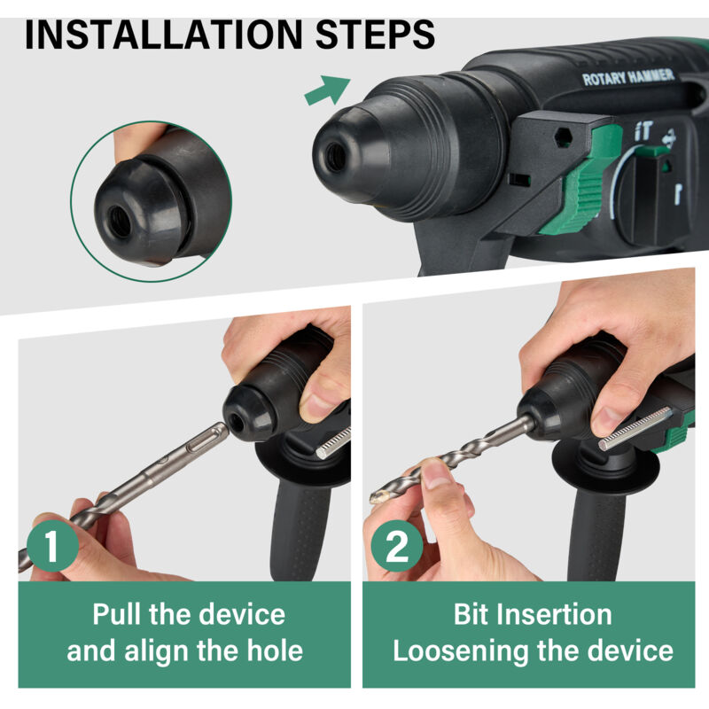 Marteau Perforateur électrique 850W - Vitesse Variable 0-3000 Tr/min, Perçage Béton 13mm, Métal 10mm, Bois 25mm, Avec Forets
