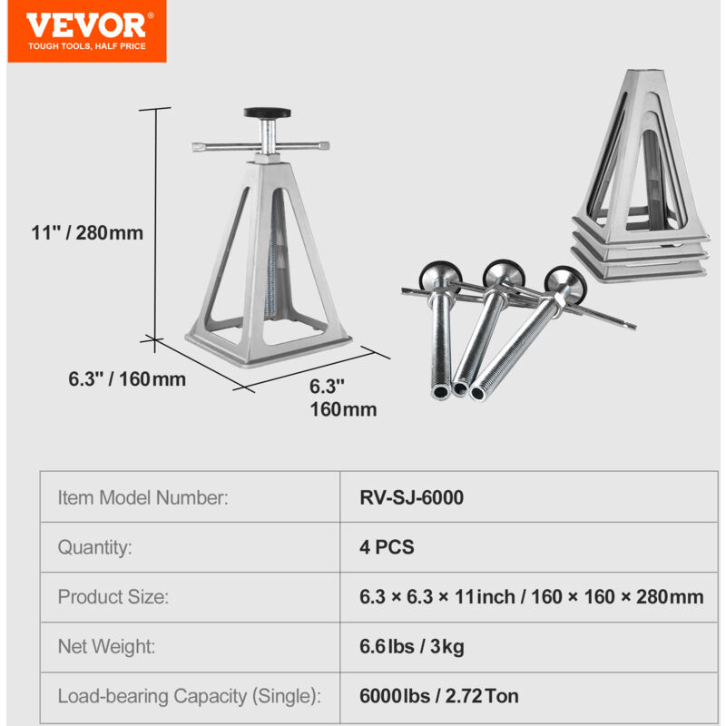 4 Supports De Cric Voiture - Charge 3 Tonnes, Hauteur Réglable 285-430mm | Sécurité Acier Q235 | Antidérapant